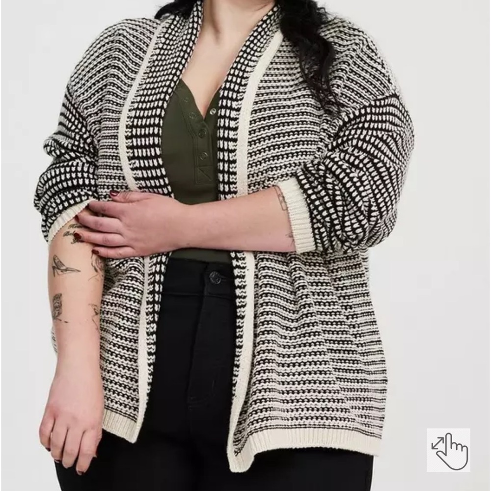Torrid Black & White Long Sleeve Open-Front Cardigan NWT Size L/00/10 - Picture 2 of 12